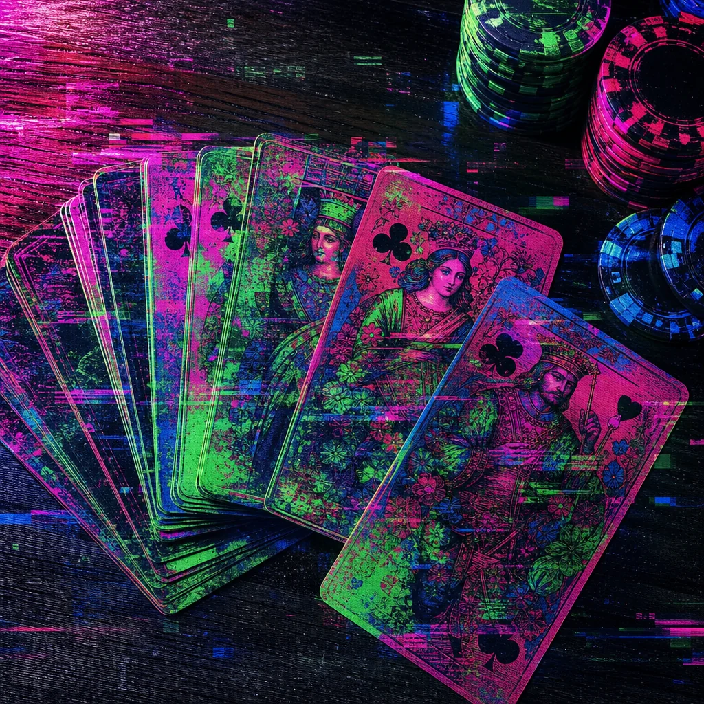 Fanned blackjack cards on neon casino table for Egypt players
